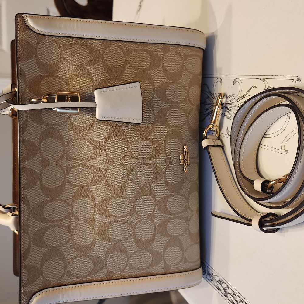 Coach Brown and Cream Satchel with Signature Monogram New Without Tags - Picture 2 of 6
